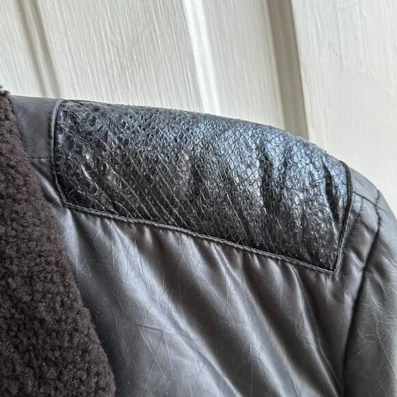 Roberto Cavalli Embossed Leather Trim Down Bomber Puffer Coat - Picture 5 of 12